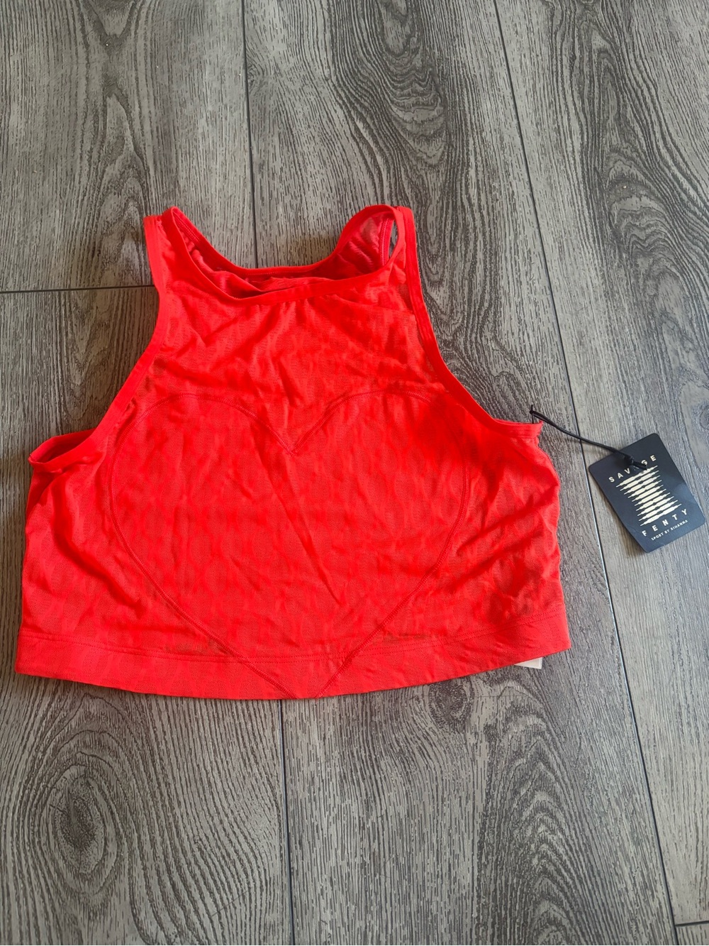 Savage X Fenty Bright Red Heart-Seam Crop Sports Bralette